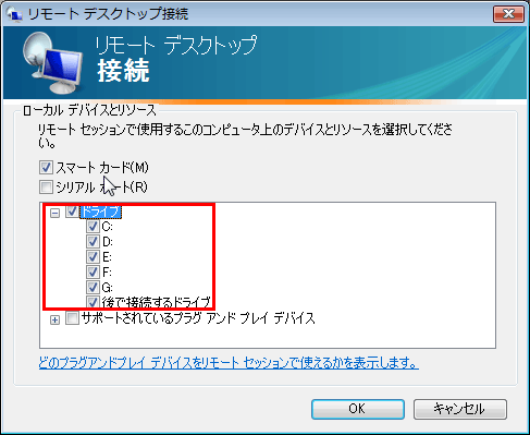 ドライブのチェックボックスをオンにする